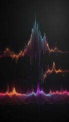 Abstract audio waveform visualization on black backdrop, recording, abstract