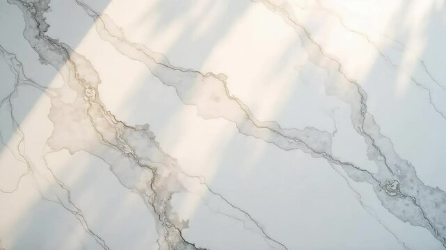 Elegant White Marble Texture with Subtle Grey Veining and Sunlight Shadows