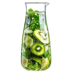 Kiwi, Cilantro, and Lime in Sparkling Water Isolated on Transparent Background