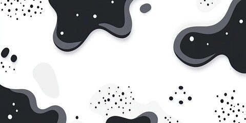 Abstract Fluid Shapes Black with White  Grey Modern Pattern.