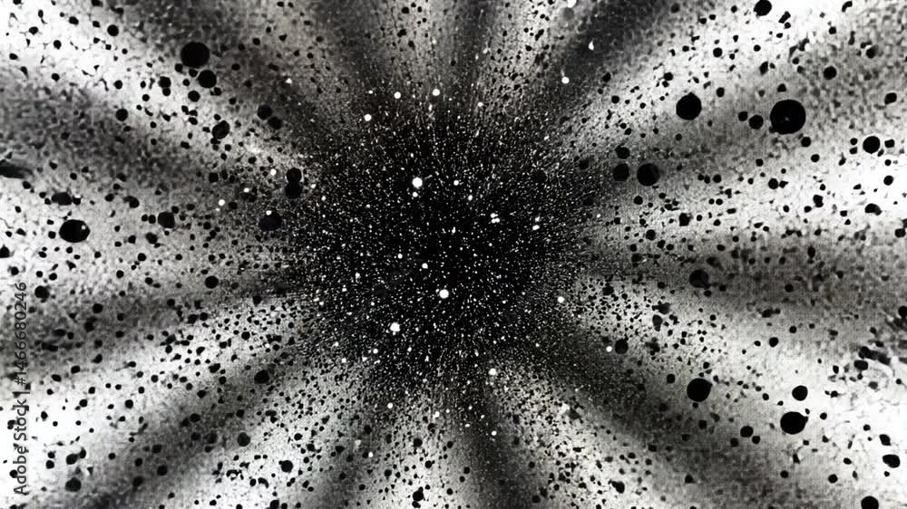 Poster mesmerizing abstract burst of black and white splatter textures creates dynamic sense of depth and m