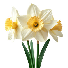 Fototapeta premium Spring daffodils flower bouquet blossom floral bloom yellow white petals on transparent background