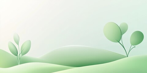 Serene Pastel Landscape with Seedlings Growing on Rolling Hills.