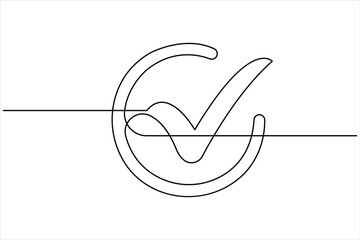Continuous one line drawing of check mark. Tick single line icon. Check mark black icon, Vector illustration