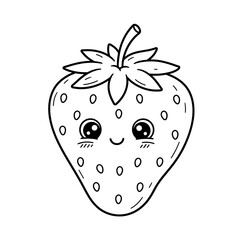 A cute, smiling strawberry illustration with big eyes and simple line art, perfect for coloring or children