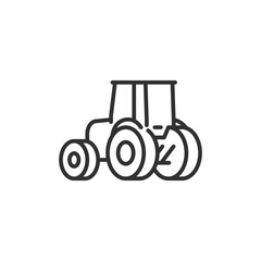 Tractor turning left, linear icon. Farm maneuver, agricultural work, or side drive. Line with editable stroke.