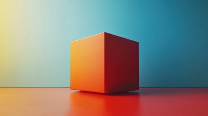 Single vibrant orange cube on a gradient background