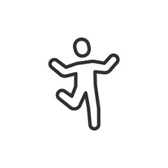Person dancing joyfully, linear icon. Fun movement and celebration. Line with editable stroke.