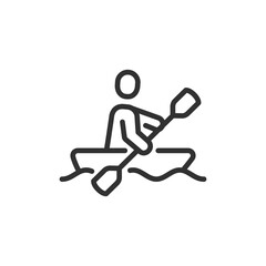 Person kayaking or boat, linear icon. Water sport and adventure activity. Line with editable stroke.