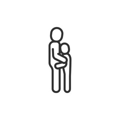 Parent holding child, linear icon. Affection or childcare. Line with editable stroke.