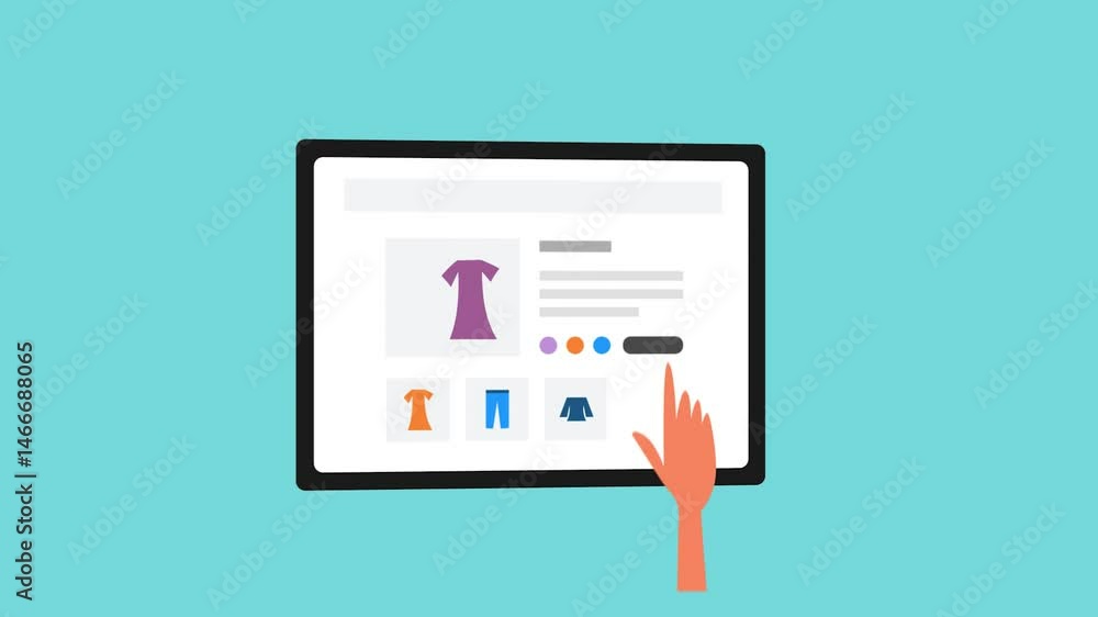 Poster fingertip taps the tablet screen, effortlessly clicking add to cart and completing payment with card