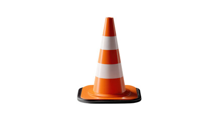 Traffic Cone Close-Up: A bright orange traffic cone with white stripes stands tall against a clean background, symbolizing safety, guidance, and caution in traffic management. 