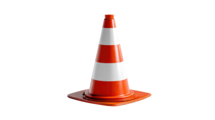Traffic Cone: An isolated orange and white traffic cone stands as a visual symbol, a warning, or a guide for urban and road safety and management.