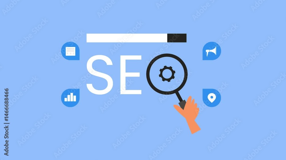 Poster seo campaign lens focused on optimization strategy. view search analytics, website and local busines