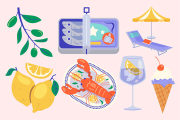 Fototapeta premium Flat Vector Italy Summer Holiday Elements Set