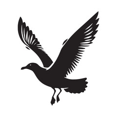 Herring Gull Vector Silhouette, Majestic Seabird Design, Coastal Bird Illustration, Detailed Avian Outline, Ocean Wildlife Art, Marine Bird Symbol.
