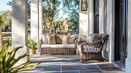 Outdoor loveseat with woven frame