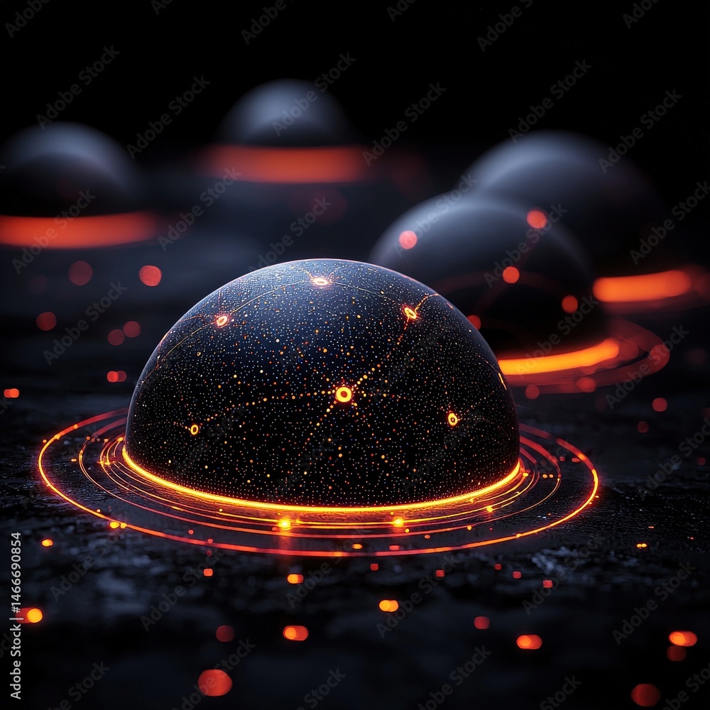 Poster mysterious black object emitting a striking red light creating an intriguing visual focal point