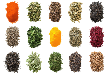Spices array A colorful and aromatic collection of herbs and seeds
