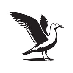 Obraz premium Herring Gull Vector Silhouette, Majestic Seabird Design, Coastal Bird Illustration, Detailed Avian Outline, Ocean Wildlife Art, Marine Bird Symbol. 