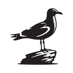 Herring Gull Vector Silhouette, Majestic Seabird Design, Coastal Bird Illustration, Detailed Avian Outline, Ocean Wildlife Art, Marine Bird Symbol.
