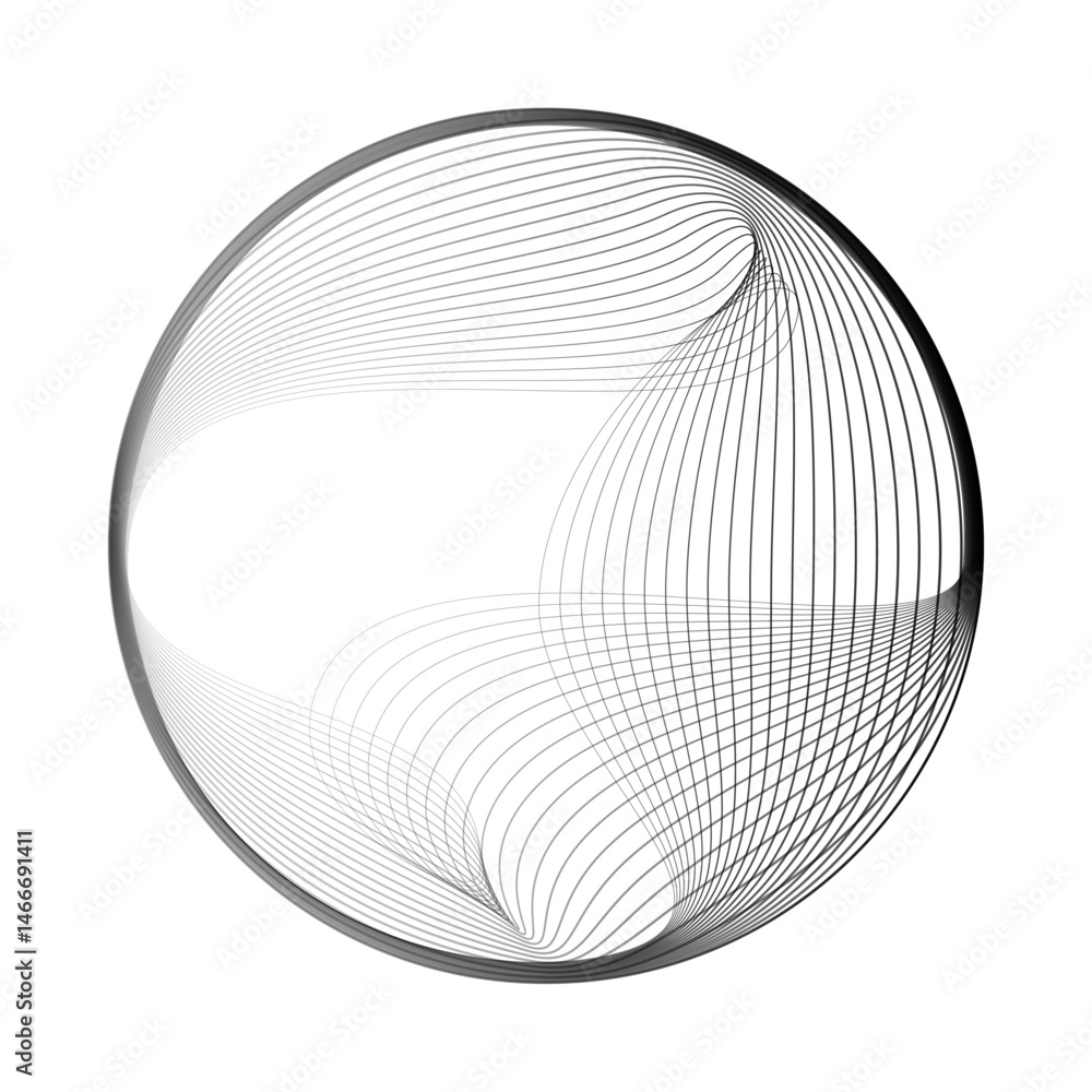 Leinwandbilder Abstract vector round shape of wavy lines flowing smooth curve black line on transparent background in concept of technology, science, music, modern.