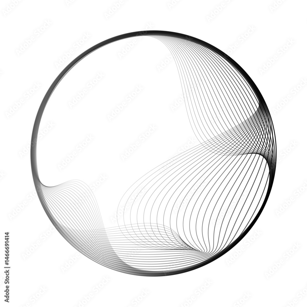 Poster Abstract vector round shape of wavy lines flowing smooth curve black line on transparent background in concept of technology, science, music, modern.
