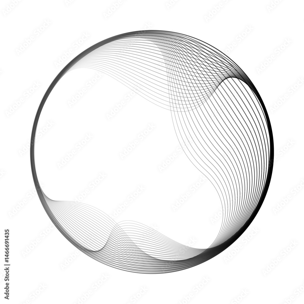 Poster Abstract vector round shape of wavy lines flowing smooth curve black line on transparent background in concept of technology, science, music, modern.