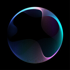 Fototapeta na wymiar Abstract vector round shape of wavy lines flowing smooth curve colorful spectrum light on black background in concept of technology, science, music, modern.