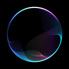 Abstract vector round shape of wavy lines flowing smooth curve colorful spectrum light on black background in concept of technology, science, music, modern.