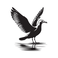 Herring Gull Vector Silhouette, Majestic Seabird Design, Coastal Bird Illustration, Detailed Avian Outline, Ocean Wildlife Art, Marine Bird Symbol.
