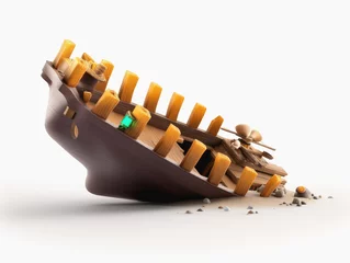 A quirky boat loaded with cheese surrounded by mysterious underwater elements in a creative pirate shipwreck scene