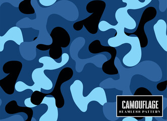 A seamless navy blue camouflage pattern with light blue accents.