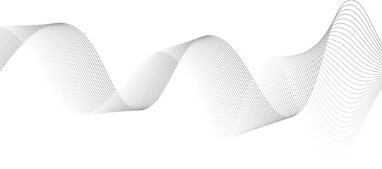 Abstract vector design featuring smooth, flowing gray wave lines on a white background. The waves should have a soft gradient and elegant curves, creating a sense of motion and calm. 