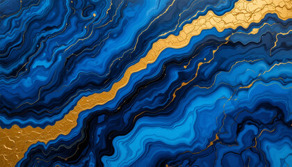 Abstract Blue Gold Marble Texture  Luxury Swirl Background Design