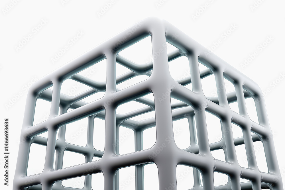 Poster minimalist cube design with clean white background featuring high quality vr grid pattern illustrati