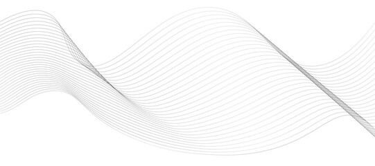 Abstract vector design featuring smooth, flowing gray wave lines on a white background. The waves should have a soft gradient and elegant curves, creating a sense of motion and calm. 