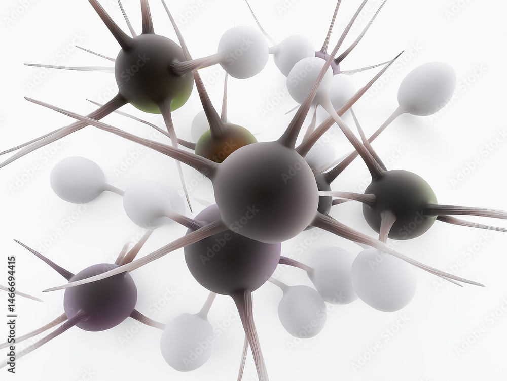 Poster enigmatic bunch of black and white spheres in a unique ai neural network pattern illustration of hig