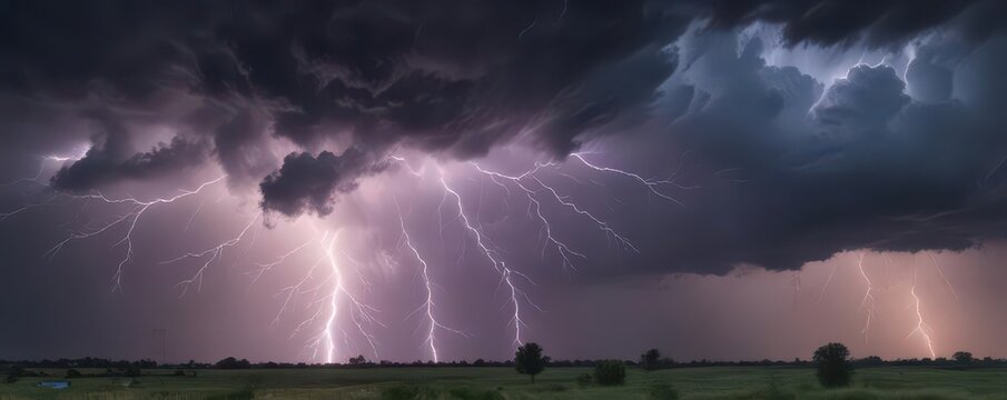 A colossal thunderstorm, lightning illuminates torrential rain against a dark, brooding sky , wild weather, storm clouds, intense