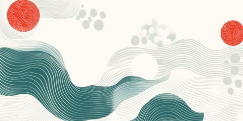 Serene Wave Abstract Asian Inspired Minimalist Landscape Design.