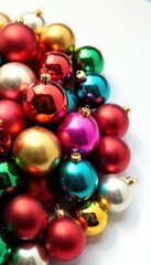 Assortment of colorful Christmas tree baubles isolated on white , image, texture