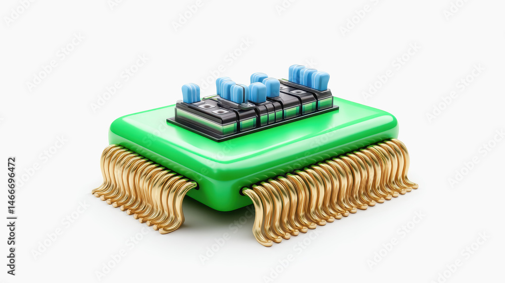 Poster high-tech green and gold cpu on a circuit board highlighting advanced technology and modern design e