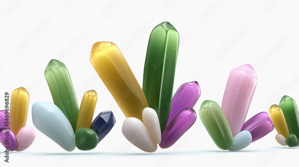 Poster group of colorful gems displaying a variety of shapes and sizes creating a stunning and elegant disp