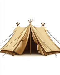 Camping Tent Illustration Front View on White Background Outdoor Adventure Shelter Canvas Structure