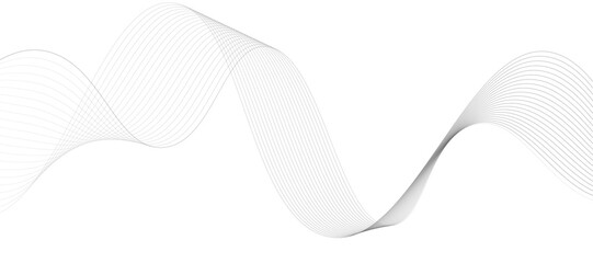 Abstract vector design featuring smooth, flowing gray wave lines on a white background. The waves should have a soft gradient and elegant curves, creating a sense of motion and calm. 