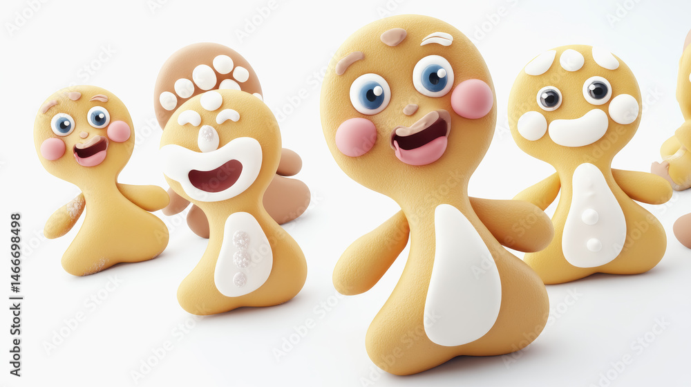 Poster a delightful group of five stuffed animals arranged in a playful composition with soft textures and 
