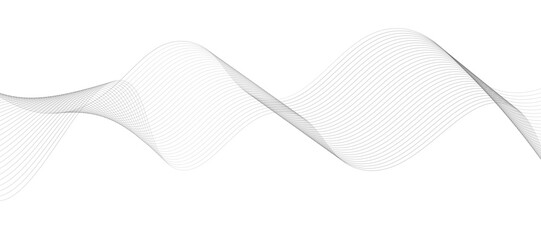 Abstract vector design featuring smooth, flowing gray wave lines on a white background. The waves should have a soft gradient and elegant curves, creating a sense of motion and calm. 