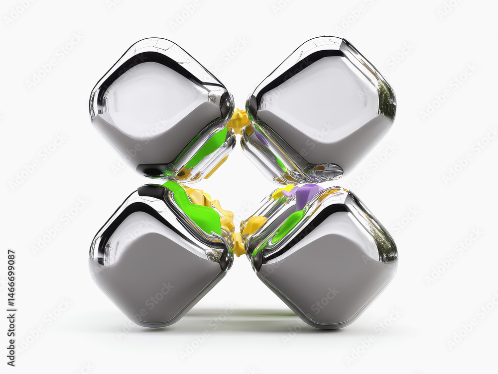 Poster intriguing cube containing a bunch of flowers inside with a holographic projection pattern in high q