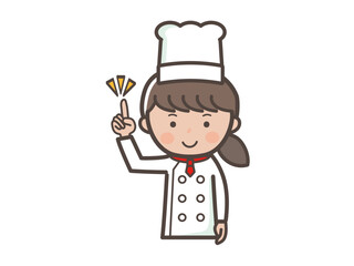 ポイントを説明する若い女性コックさんの上半身イラスト