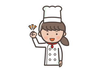 ガッツポーズでやる気満々な若い女性コックさんの上半身イラスト